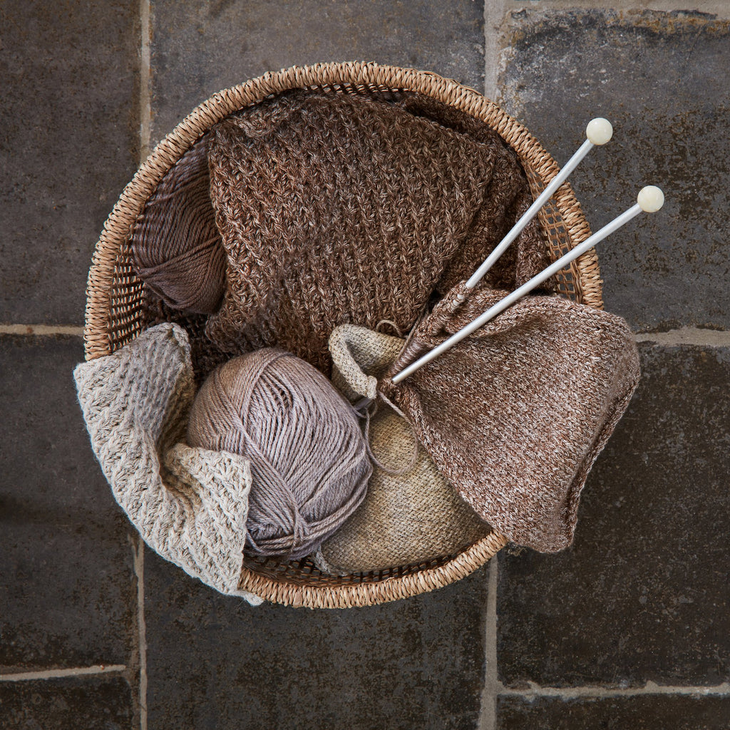 Hand knitted baby alpaca & cotton cushion NATURAL SILVER