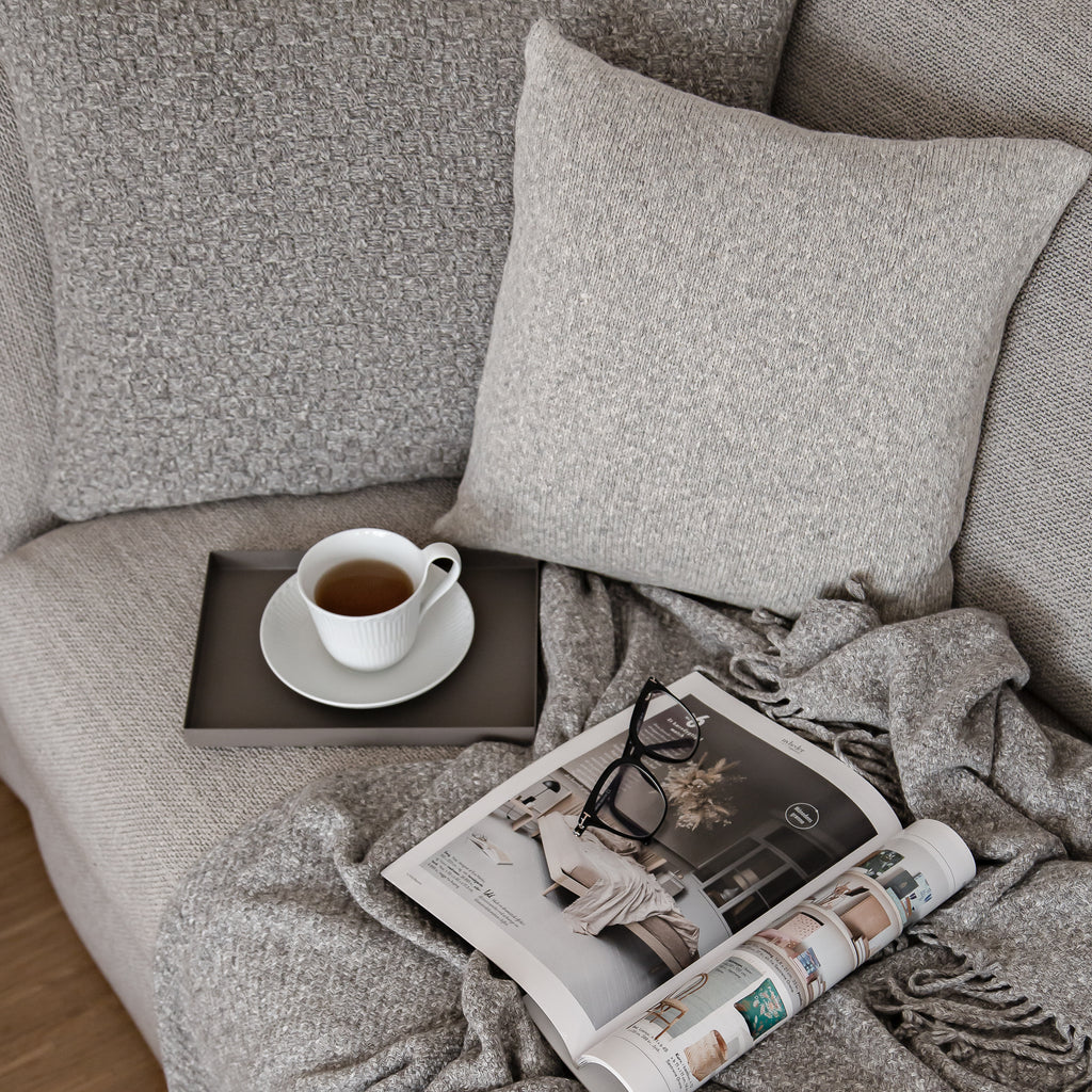 Hand knitted baby alpaca & cotton cushion NATURAL SILVER