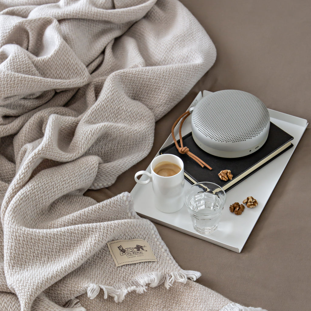 Doublesided handwoven alpaca & cashmere throw SAND