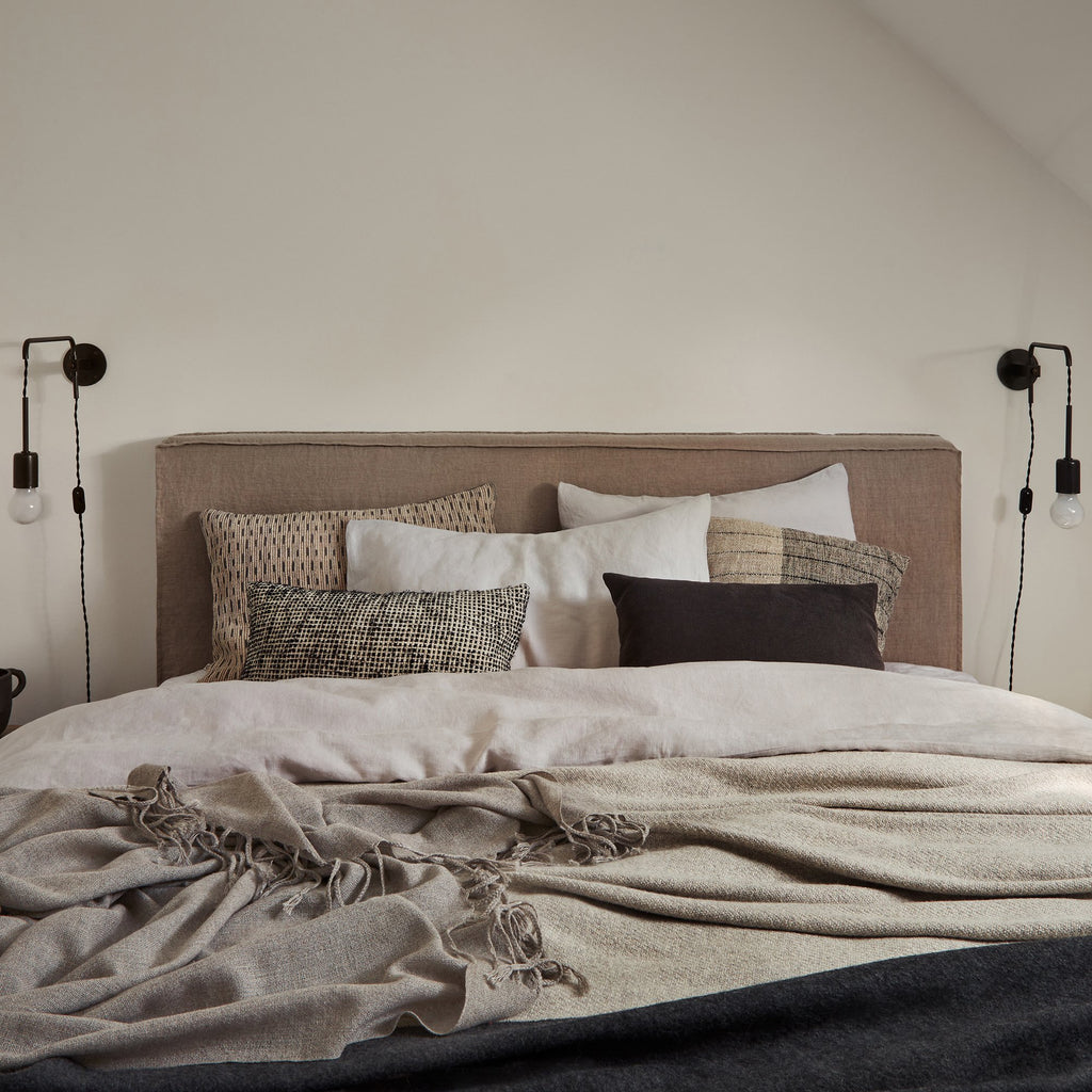 Handwoven baby alpaca & cotton end of bed blanket NATURAL GREY