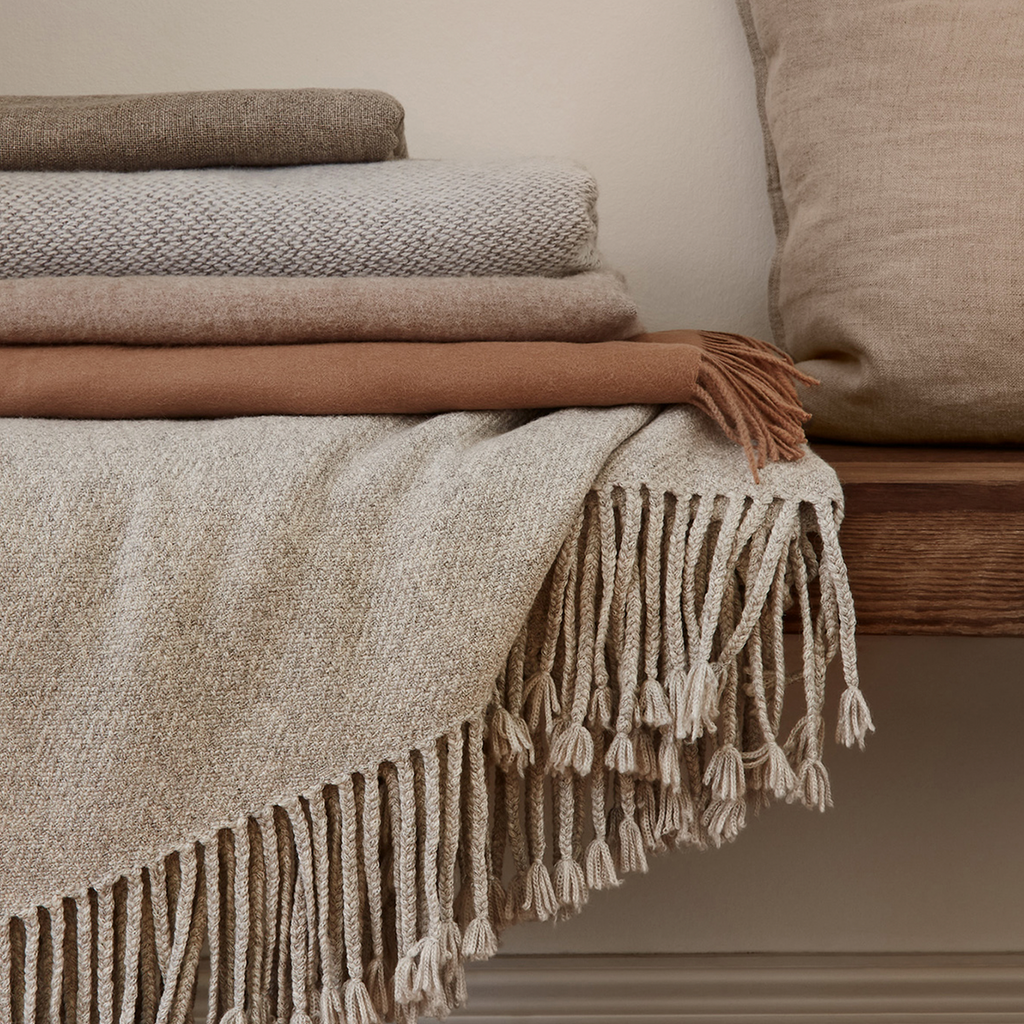 Handwoven baby alpaca & cotton throw NATUAL GREY