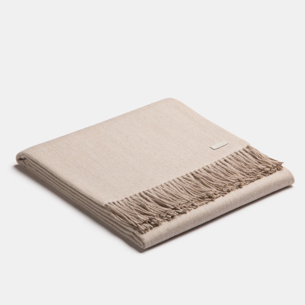 Plaid Exclusive Fishbone 100% baby alpaca WHITE BEIGE