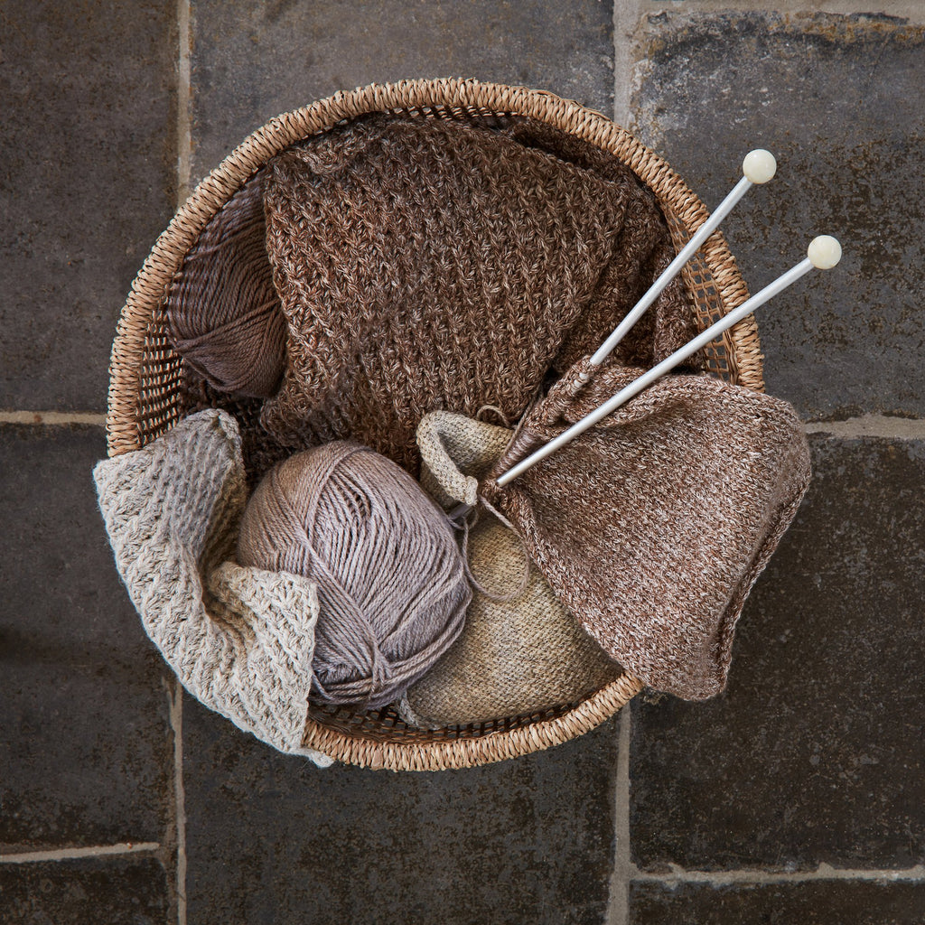 Hand knitted baby alpaca & cotton cushion NATURAL GREY